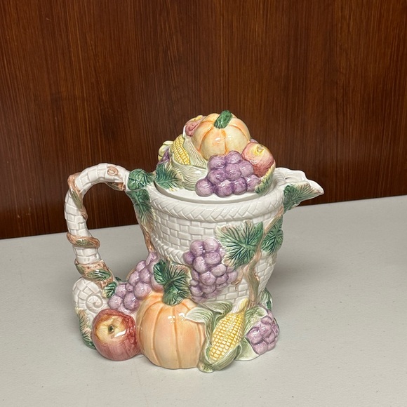 Vintage Fitz and Floyd Omnibus Embossed Autumn Harvest Tea pot - Picture 15 of 16
